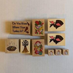 10 Wood-Mounted Rubber Stamps for Thanksgiving and Christmas